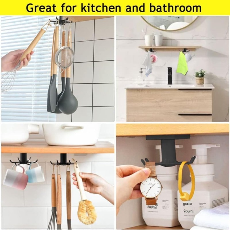 Under Cabinet 360° Rotatable Kitchen Hooks with 6-Claws, 2Pcs 360°