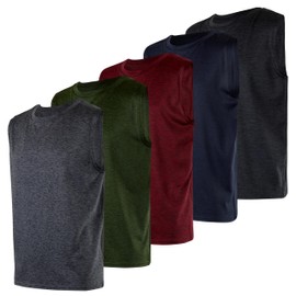 5 Pack: Boys Active Quick Dry Fit Tank Top Tops Shirts Boy Tshirts Kids Muscle Tees Summer Tanks Jersey Sleeveless Sports Gym Workout Running Athletic Undershirt Breathable Hiking Set 7,L(14)