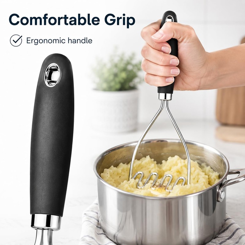 2 Pack Potato Mashers, Stainless Steel Food Masher Food Grade