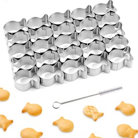 25 Pcs Fish Cookie Cutter, Stainless Steel Mold for Baking, Fish Cracker Cutter with Cleaning Brush, Mini Fishes Molds for Crackers, Non-stick Dough