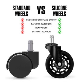 Office Chair Wheels - Set of 5 Rollerblade-Style Casters, Smooth & Quiet Rolling, Protects Hardwood Floors & Carpets, Universal Fit, Durable and Long-Lasting - Black