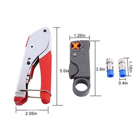 Coax Crimper, RG6 Coax Cable Crimper Coaxial Compression Tool Set Kit, Wire Stripper with F RG59 Included Compression Connectors, Tools,Stripper