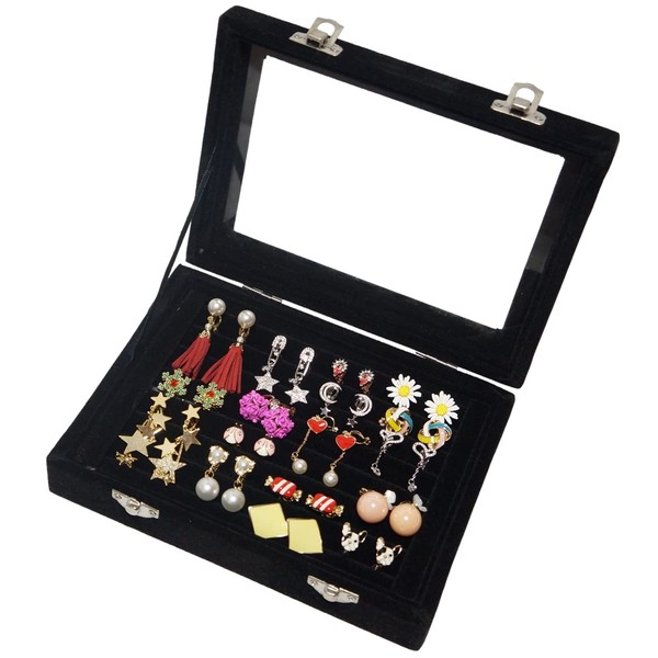 Accessories, Storage Box, Case, Piercing, Earrings, Large Set, Transparent Display (Black, Small, Earring Set)