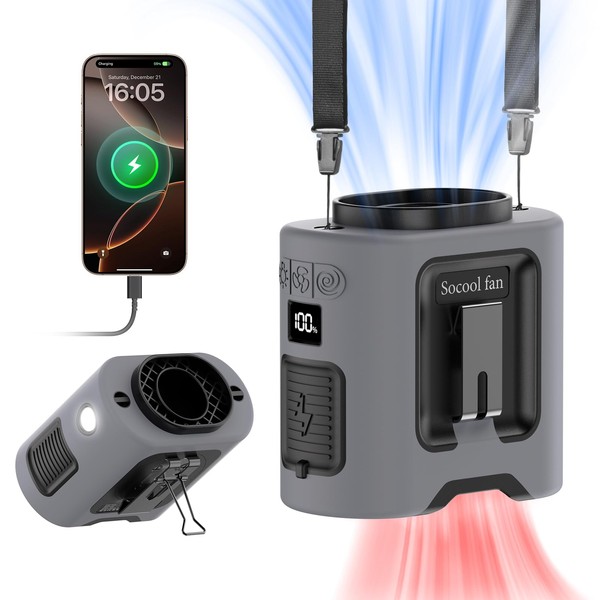 Socool 14500mAh Portable Waist Fan with 360 Rotation, Rechargeable Mini