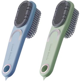 2 Pack Laundry Stain Brush Multi Cleaning Brush Double-Sided Soft Bristle Cleaning Brush Long Handle Laundry Brush for Stain Removal Shoes Clothes Scrub Brush Silicone Soft Brush, Sole Cleaning