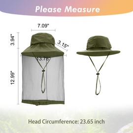 Yoption Mosquito Head Net Hat, Sun Hat Bucket Hat with Hidden Net Mesh for Outdoor Fishing Hiking Safari Gardening, with Carry Bags, for Men Women (ArmyGreen)