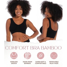 MAGIC BODYFASHION Women's Comfort Bra Made of Bamboo Fibres, Comfort Bra Bamboo, Breathable, Skin-friendly, Non-Wired, Made of Very Natural and Seamless Material, black