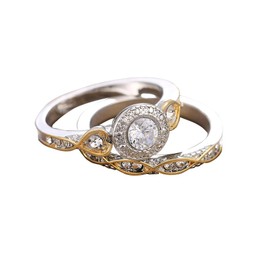 Vintage Two-Tone Statement Rings Set for Women, Classic Pear Round Cut Moissanite Wedding Bands 925 Sterling Silver Plated Travel CZ Engagement Bridal Promise Rings Sets for Her Size 8#