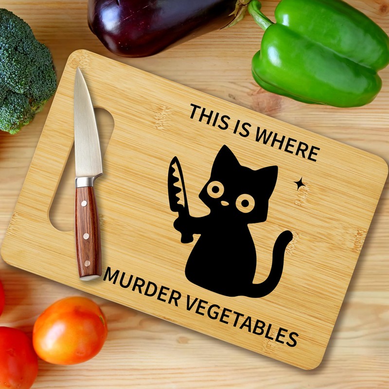 Funny Black Cat Cutting Board-This Is Where I Murder Vegetable,