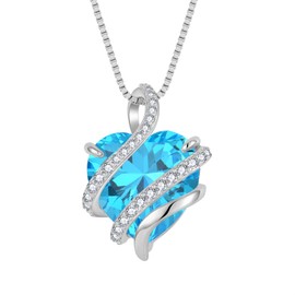starchenie Heart Birthstone Necklace 925 Sterling Silver Infinity Love Pendant Necklaces 3A Aquamarine Cubic Zirconia Jewelry for Women