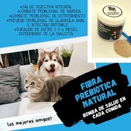 Fibra Prebiótica para Perros y Gatos Que recubre el estómago y el intestino facilita el tránsito, Genera Grandes Beneficios en su Salud intestinal y un Colon Saludable. (120 gr)
