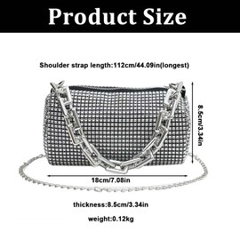 Women's Rhinestone Clutch Purses, Glitter Evening Bag, Shoulder Bag, Clutch Glitter Handbag, Shoulder Bag with Chain, Bridal Accessories, for Wedding, Prom, Party, Leisure, Date, Silver, multicoloured