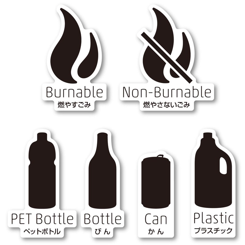 Isaac Trading Garbage Sorting Stickers 6-Piece Set for Recyclable, Non-Recyclable,