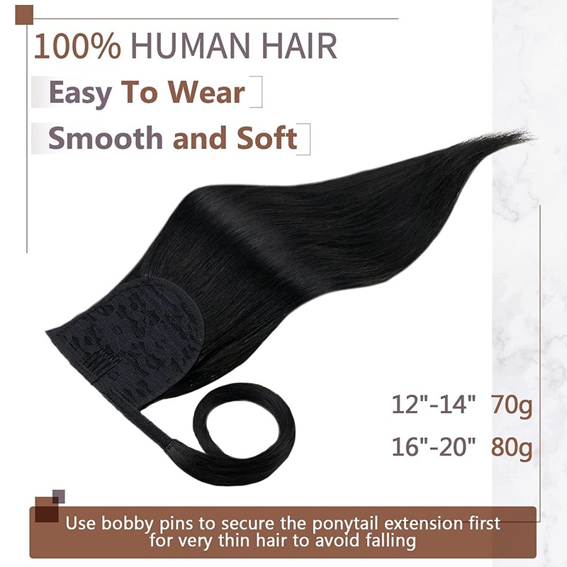 Runature Real Hair Black Braid Extensions, Remy Real Hair, Clip-In