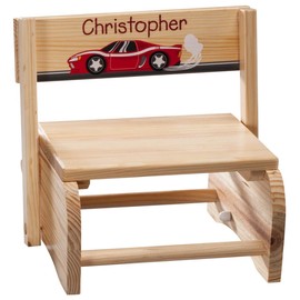 Custom 2-in-1 Children's Step Stool and Chair, Customized with Kid’s Name, Racecar Design