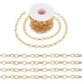 Pandahall - Cadena de eslabones de latón chapado en oro de 18 quilates, cadena de cruz soldada de 6 x 8 x 1,1 mm, con carrete para hacer collares y joyas