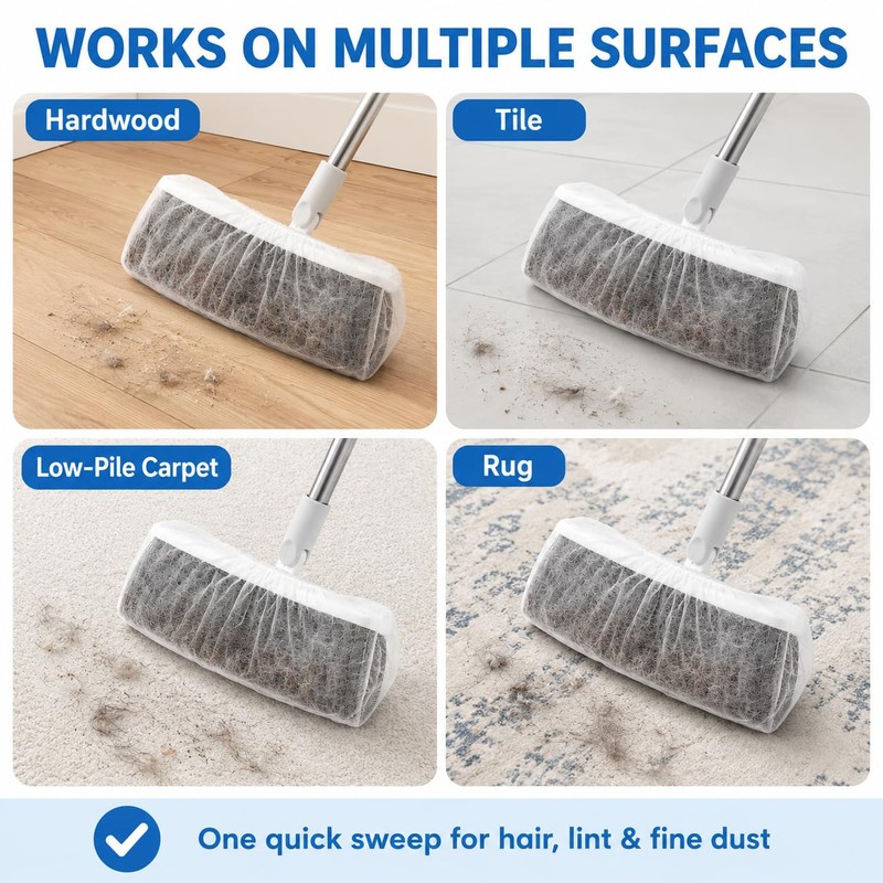 50 Pcs Disposable Broom Covers for Pet Hair Removal, Non-Woven