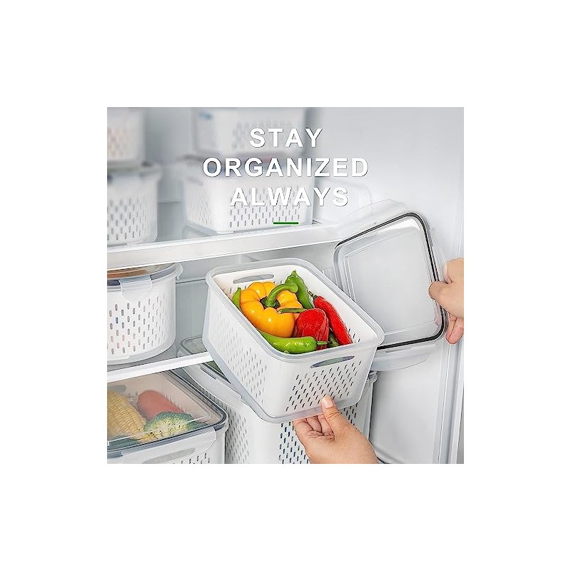 Freshmage Fruit Storage Containers with Removable Colander - 4 Pack