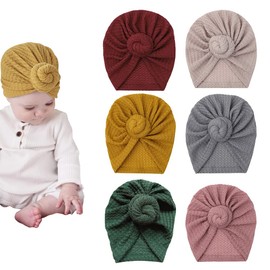 JIAHANG Baby Donut Knotted Bow Hat, Waffle Knit Turban Head Wrap, Unisex Baby Beanie India Cap for Infants Toddlers Girls 6 PCS