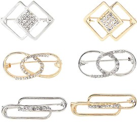 SSyang Pack of 6 Collar Safety Pins for Women, Crystal Rhinestone Geometric Brooches, Fashion Anti-Glare Solid Clothing Brooches (Gold+Silver)