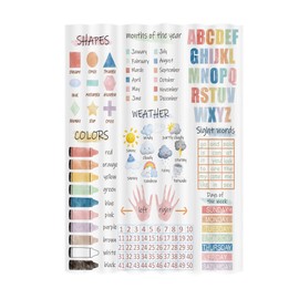 JAWO Kids ABC Educational Shower Curtain, Boho Watercolor Alphabet Pastel Numbers Shapes Colors Shower Curtains for Girls,Child Nursery Home Decor Polyester Fabric Kids Bathroom Set 12Hooks36X72