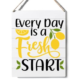 Kitchen Lemon Sign Farmhouse Every Day is a Fresh Start Wooden Sign Plaque Wall Hanging Posters Artwork 10”X8” Perfect Home Decoration…