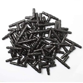 Kalolary 100pcs 1/4" Universal Barbed Tee Fittings, Barbed Connectors Drip Irrigation for 4mm/7mm Water Tube Drip Irrigation Watering System