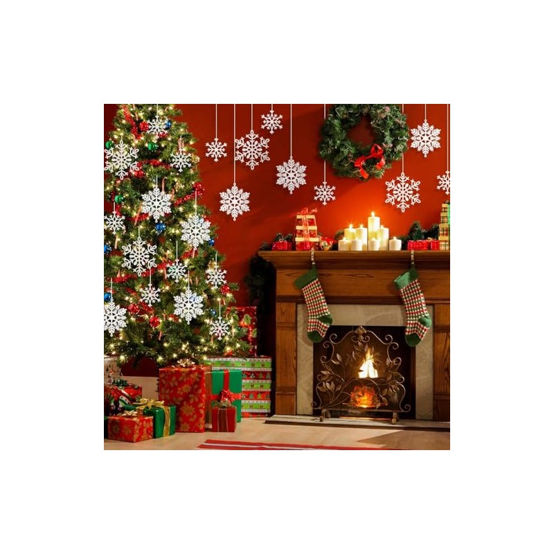 50 Adornos de Copos de Nieve Blancos de Navidad de