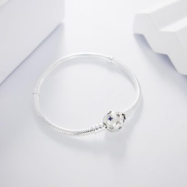 KEQ 925 Sterling Silver Charm Bracelet for Woman Snake Chain Bracelet Star Moon Dog Paw Cute Iconic Moments European Bracelet Jewelry Gift for Woman (Constellation Charm Bracelets, 21.0 Centimetres)
