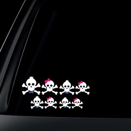 Skull Family Pink Bow & Blue Bow Tie Car Decal/Sticker