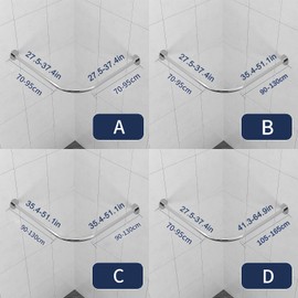 Adjustable Corner Shower Curtain Rod, Stretchable Stainless Steel L Shaped Shower Curtain Rail, Curved Bowed Shower Curtain Pole, Drill Or No Drill, For Bathroo(Size:B 70-95cm X 90-130cm,Color:Silver)