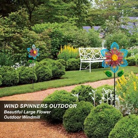 Senflame 2 Pack Metal Wind Spinners for Garden Decor - Outdoor Windmill Sculptures, Durable Yard Art Wind Spinners ​Metal Wind Spinner for Patio Lawn Ornament, Vibrant Red & Blue Garden Spinners