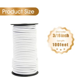 3/16 Inch White Bungee Cord Roll, 100 Feet Heavy Duty Elastic Shock Cord Nylon Stretch String Kayak Bungee Rope for Luggage, Camping, Kayak, Tent Pole, Tie Downs (White, 3/16 inch x 100 ft)