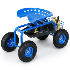 Giantex Rolling Garden Work Seat, 360 Swivel Gardening workseat with Wheels, Tool Basket, Adjustable Height, Outdoor Scooter for Sitting, Gardening Stool Chair for Planting Trimming, Blue