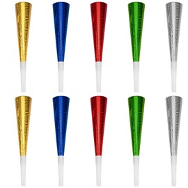 HannaFires 10 Pack Party Horn Paper Noise Maker - Birthday Party Favors, Laser Design Fun Blow Outs, Celebration and Event Gifts Noise Maker