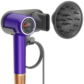 Hair Dryer Holder Wall Mounted, Blow Dryer Holder With 3 Ring for All Magnetic High Speed Blow Dryer, Diffuser and Nozzle for Attachments Accessory Storage with Plug&Cord Organizer, Easy To Install