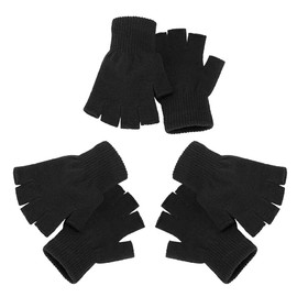 3 Pairs Fingerless Gloves Half Finger Black Knit Touchscreen Gloves Adults