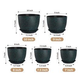 YNNICO Plant Pots 10/9/8/7.5/7 inch Set of 5,Flower Pots with Multi Mesh Drainage Holes, Large Planters for Indoor Outdoor Garden Plants and Flowers. (Green Speckles)