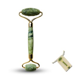 Jade Roller Green Masseur Face - Jade Rolleau in Natural Stone + Protective Cover - Anti-Ageing - Reduces Fine Lines - Stimulates Blood Circulation - Healthy and Radiant Skin - Sun & Sia