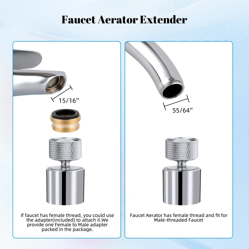 Hibbent Dual-function Metal Faucet Aerator, 2-Flow Big Angle Rotate Kitchen