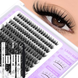 Fluffy Lash Clusters Kit 60D Spiky Fluffy Lash Clusters 10-18mm Volume Eyelash Clusters D Curl Cluster Eyelash Extensions 3D Wispy Lash Clusters DIY Lash Extension Kit Lash Bond and Seal&Tweezers