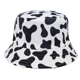 INOGIH Unisex Cow Pattern Print Bucket-Hat Double-Side-Wear Reversible Fisherman-Cap (Black)