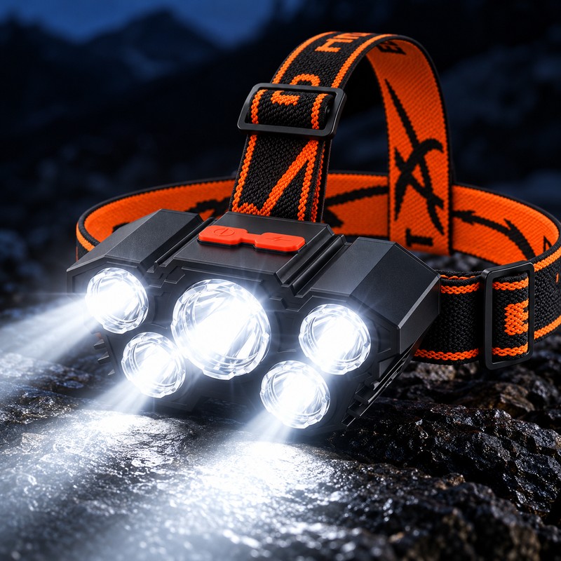 5 LED Rechargeable Headlamp, USB Charging Head Light with Adjustable