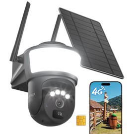 4G LTE Cellular Security Camera Wireless Outdoor, No WiFi Security Cameras Solar Powered, PIR Detection, 360°Cameras for Home Security with Floodlight, 2K Color Night Vision, Built-in SIM Card
