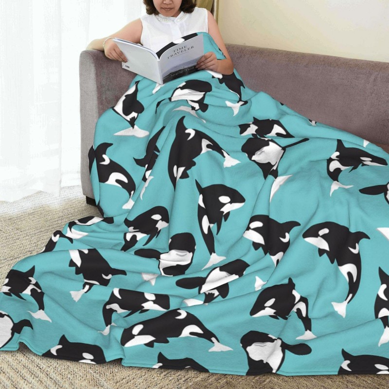 Chioee MT0992XA Flannel Blanket Throw Orca Pattern, Cute Animal, Stylish