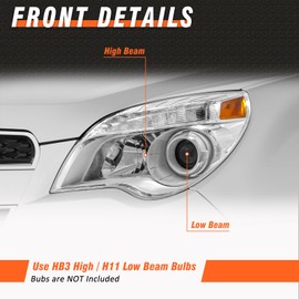 AXLAHA Headlight Compatible with 2010 2011 2012 2013 2014 2015 Chevy Equinox LS/LT Clear Lens Chrome Housing Amber Reflector Headlamp Replacement with Projector