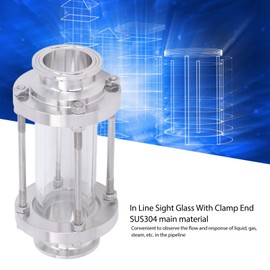 In Line Sight Glass with Clamp End, Food Grade 304 Stainless Steel Sanitary Sight Glass for 360 Degree Observing the Flow and Response of Liquid, Gas, Steam (38mm/1.5in Flow Pipe OD)