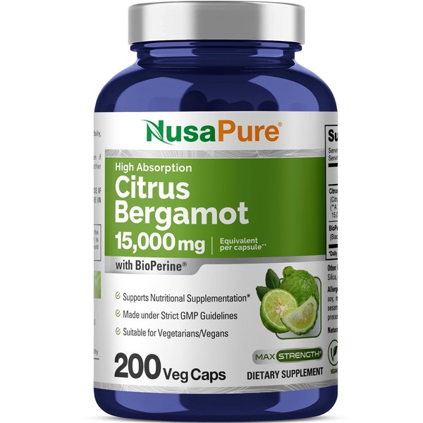 NusaPure Citrus Bergamot Capsules 15,000mg, 200 Capsules - 25:1 Bergamot