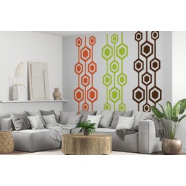 Seamless Retro Pattern Wall Decal | Hexagon Shapes | Modern Mid Century Decor