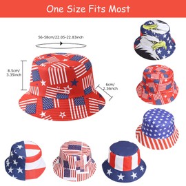 HEYTOP 6 Pack Patriotic 4th of July Party Hats, American Flag Bucket Hats, USA Independence Day Patriotic Party Hats, Red White and Blue USA Party Hats Accessories, Reversible Bucket Hats for Outdoor
